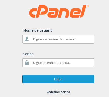 insira suas credenciais para acessar o cpanel