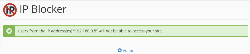 mensagem de confirmação de IP bloqueado no IP Blocker