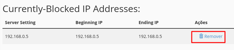 remover IP ou domínio bloqueado do IP Blocker